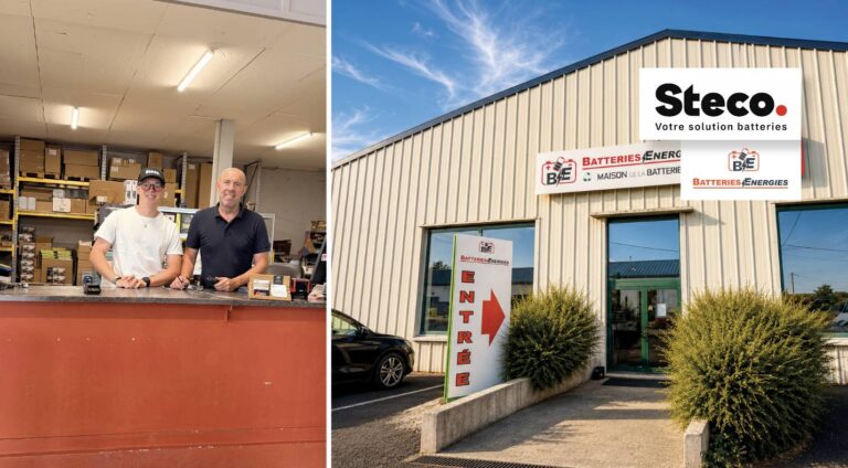 De l'extérieur au comptoir à Saint-Eloi, Steco/Batteries Energies conjugue puissance nationale et proximité locale. À l'intérieur, Frederic Levert-Frebault et son fils Enzo accueillent professionnels et particuliers et les conseillent parmi une large gamme de batteries et solutions d'énergie autonome.